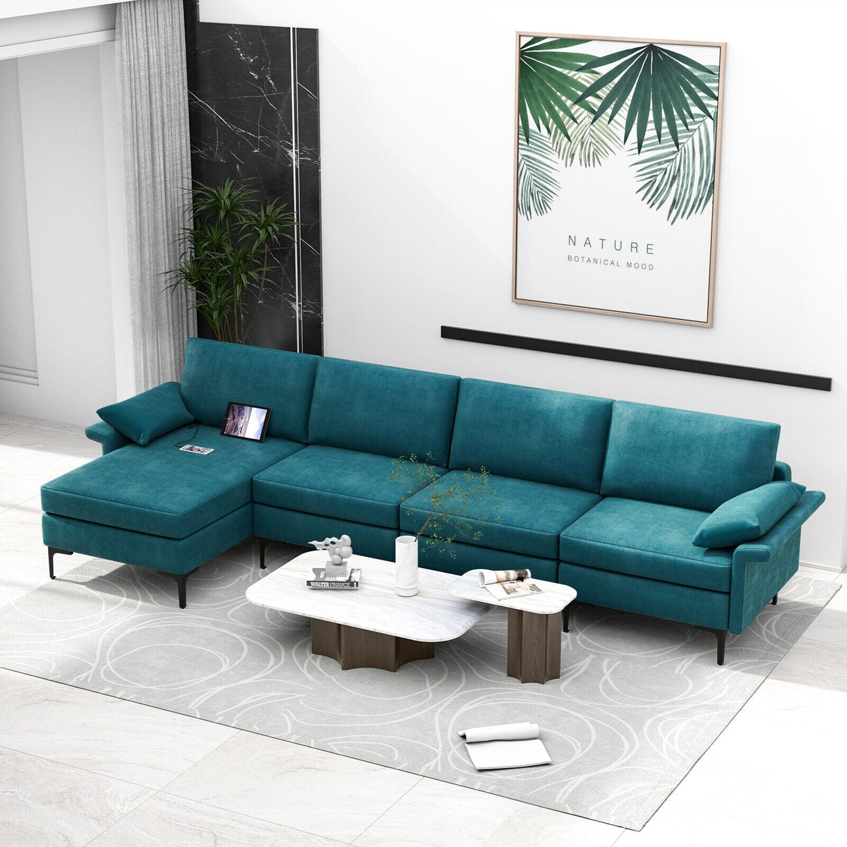 Extra Large L-shaped Sectional Sofa with Reversible Chaise and 2 USB Ports for 4-5 People