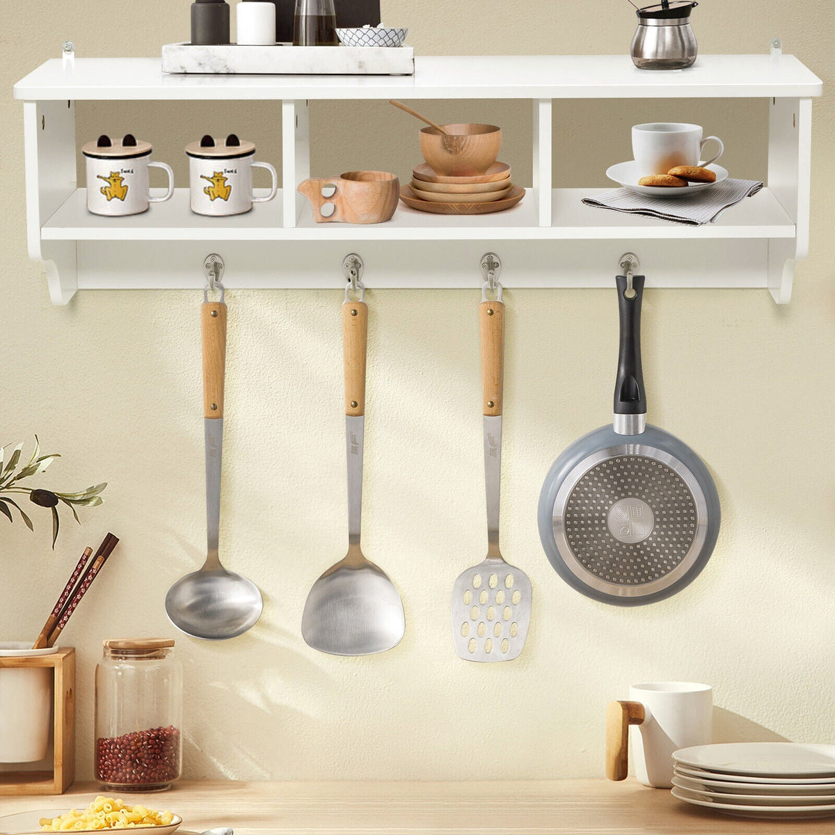 Wall Mount Cubby Organizer Hooks Entryway Storage Shelf