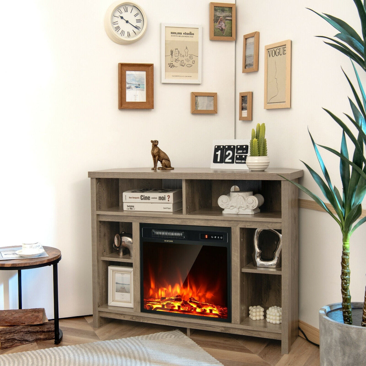 Modern Corner TV Stand with Adjustable Shelves for TVs up to 48 Inch