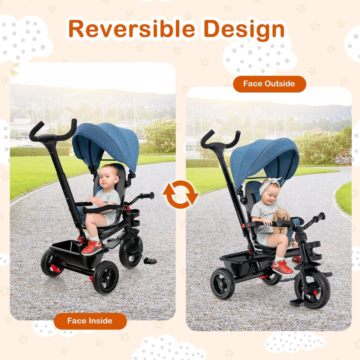 Triciclo para bebés 4 en 1 con asiento convertible