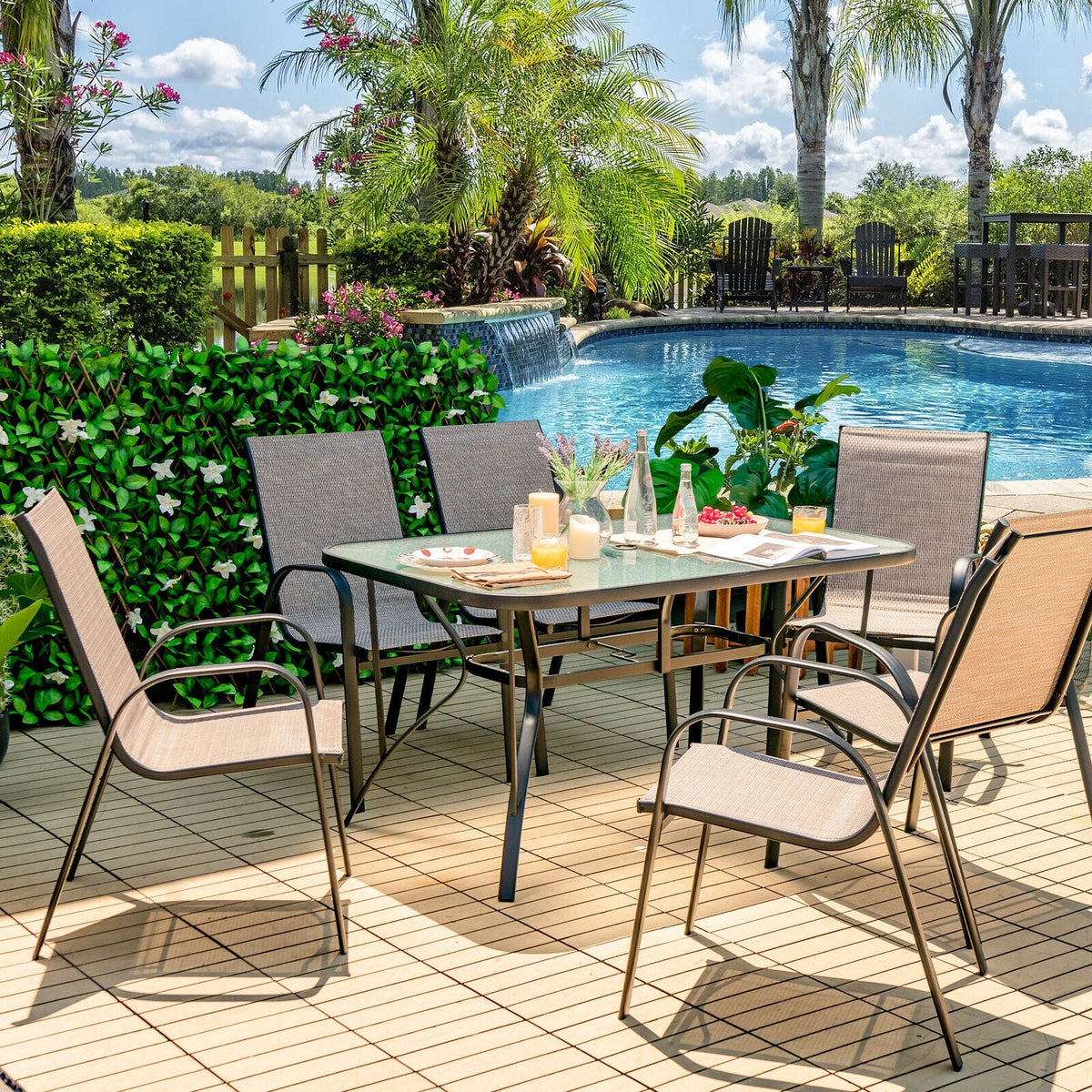 7-Piece Patio Dining Set with 6 Stackable Chairs