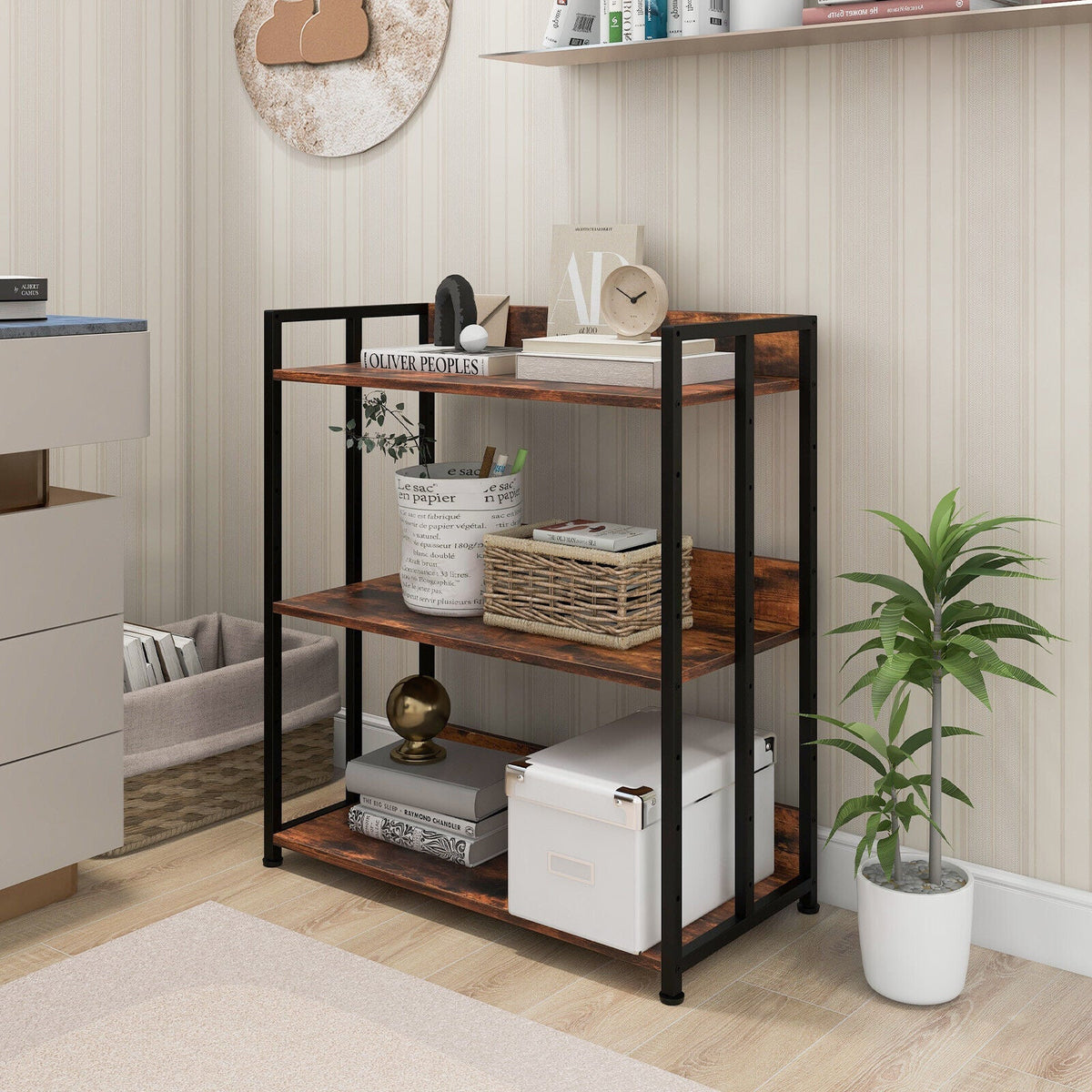 3/5-Tier Industrial Bookshelf Storage Shelf Display Rack with Adjustable Shelves