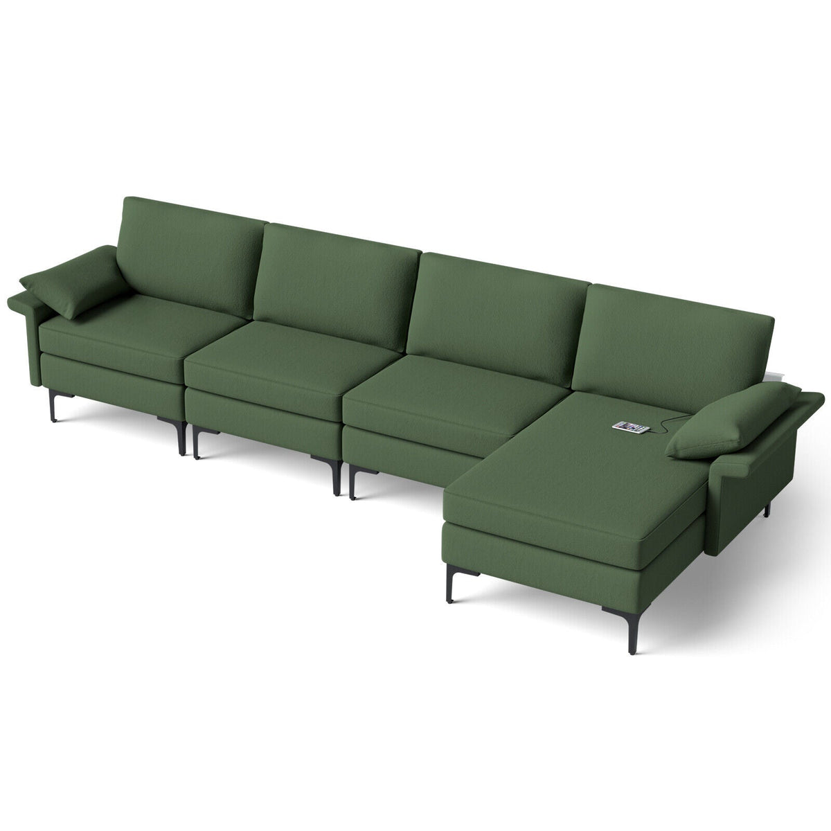 Extra Large L-shaped Sectional Sofa with Reversible Chaise and 2 USB Ports for 4-5 People