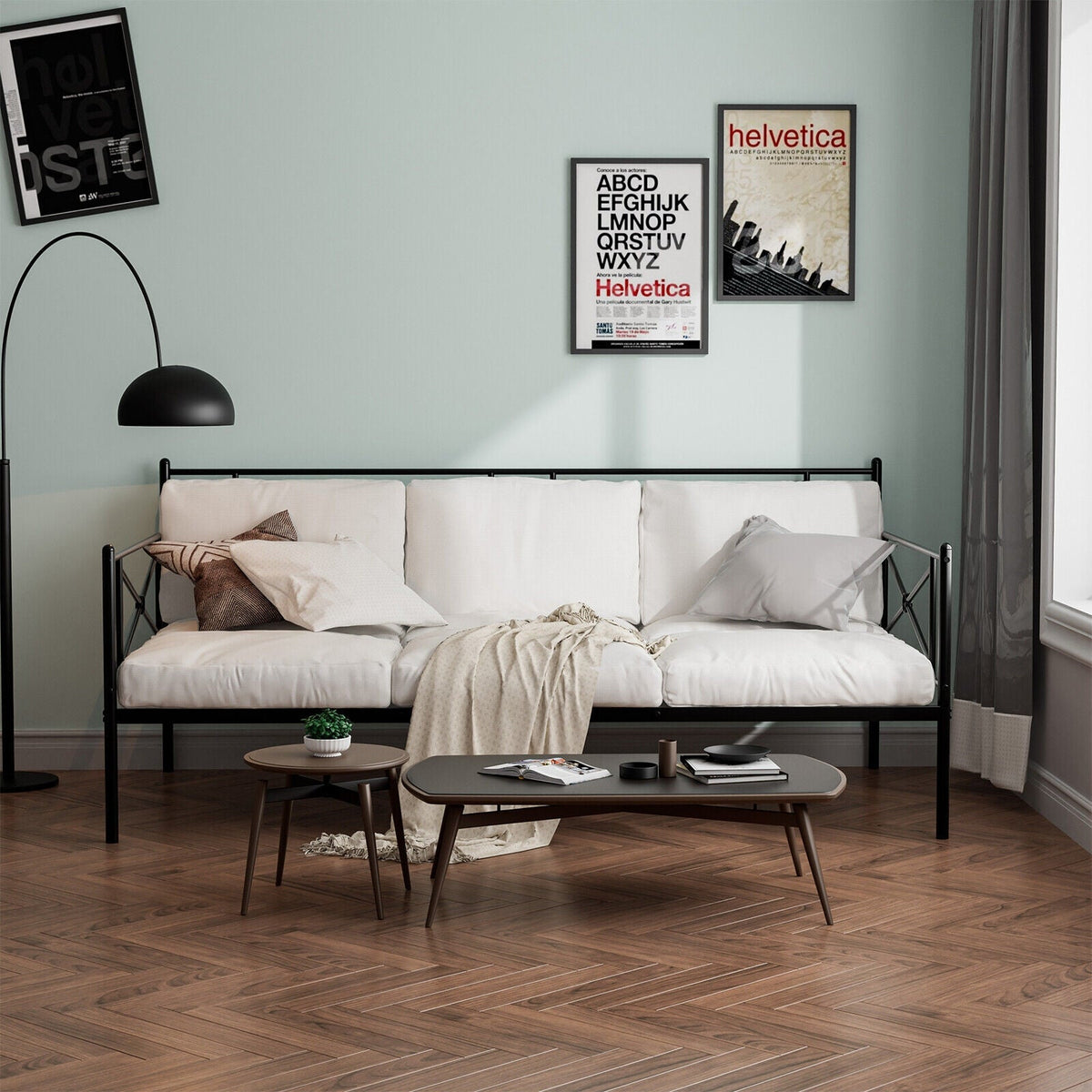 Metal Daybed Twin Bed Frame Stable Steel Slats Sofa Bed
