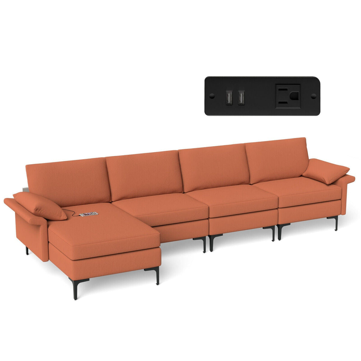 Extra Large L-shaped Sectional Sofa with Reversible Chaise and 2 USB Ports for 4-5 People