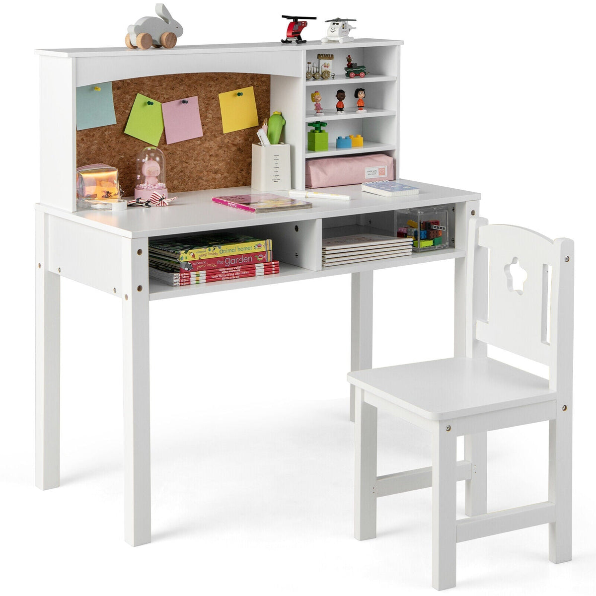 Kids Desk and Chair Set with Hutch and Bulletin Board for 3+ Kids