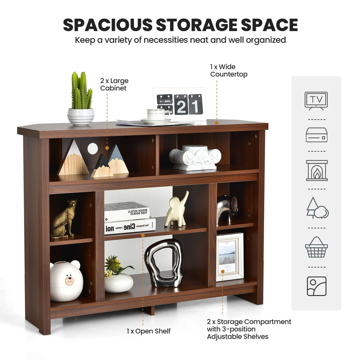 Modern Corner TV Stand with Adjustable Shelves for TVs up to 48 Inch