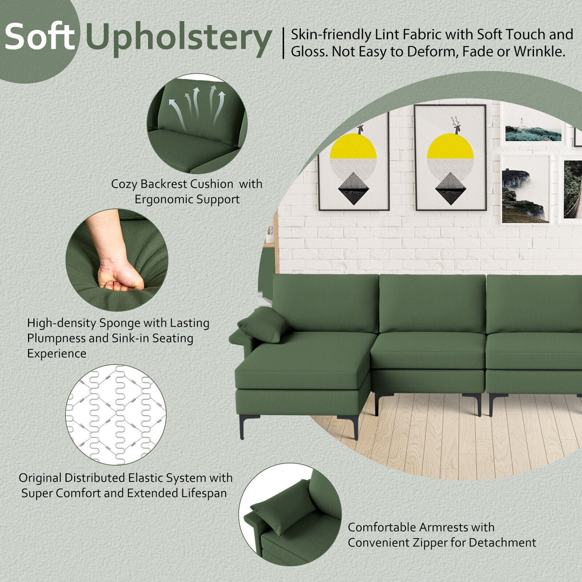 Extra Large L-shaped Sectional Sofa with Reversible Chaise and 2 USB Ports for 4-5 People