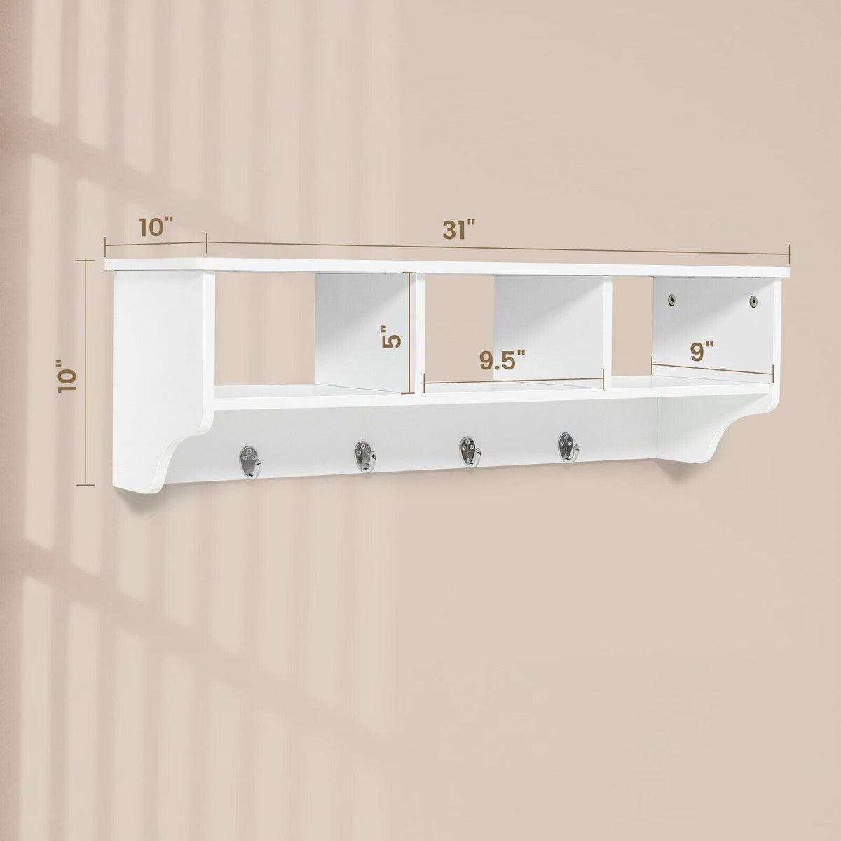 Wall Mount Cubby Organizer Hooks Entryway Storage Shelf