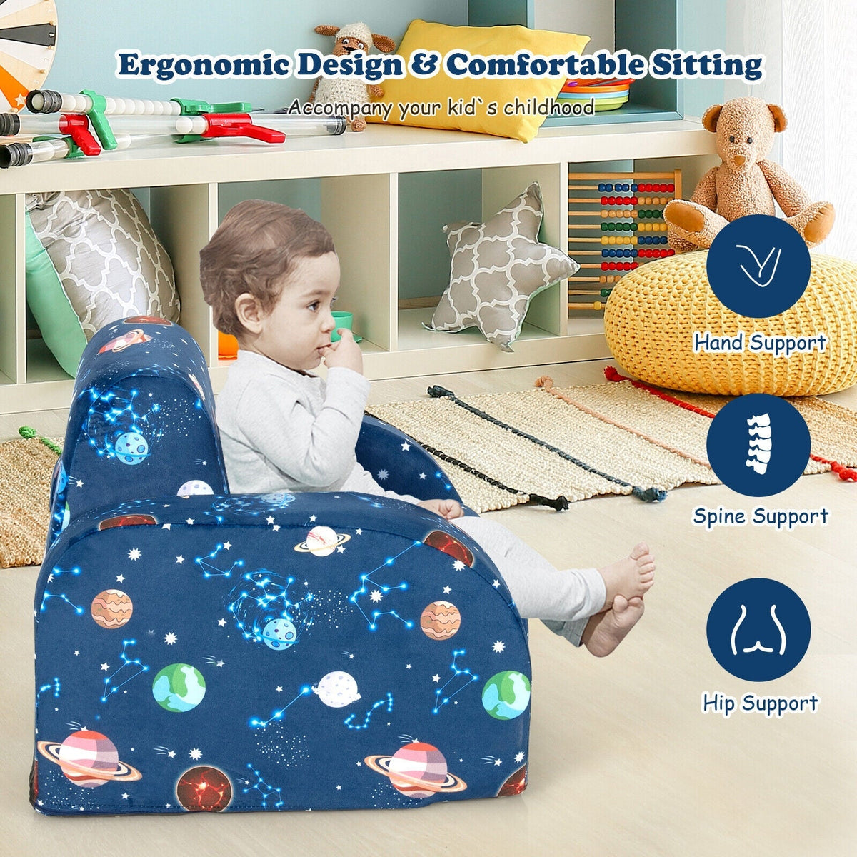 3-in-1 Convertible Kid Sofa Bed Flip-Out Chair Lounger for Toddler