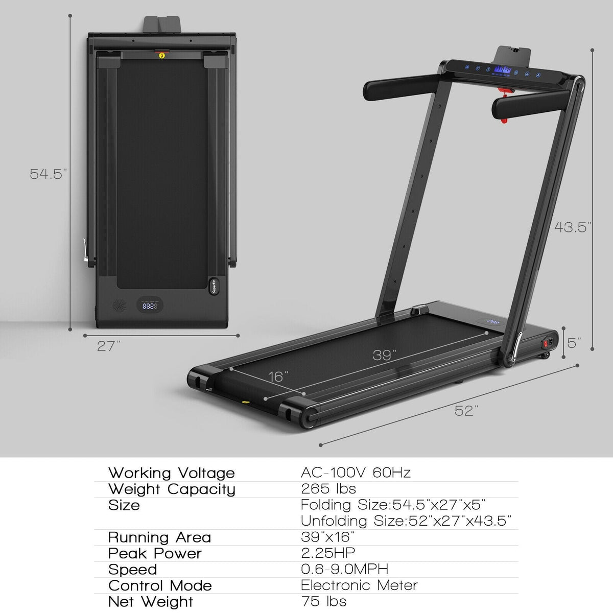 2-in-1 Folding Treadmill with Dual LED Display