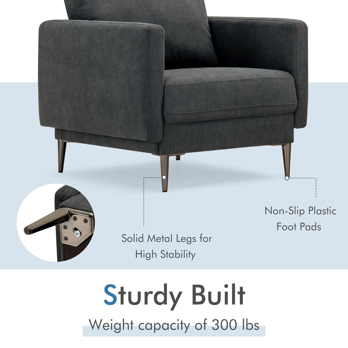 Modern Upholstered Accent Chair with Removable Backrest Cushion