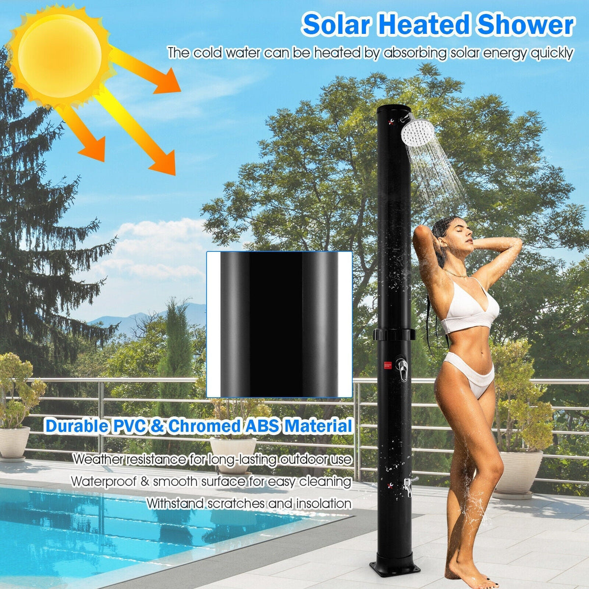 Ducha exterior con energía solar de 2,2 m y cabezal de ducha giratorio libre