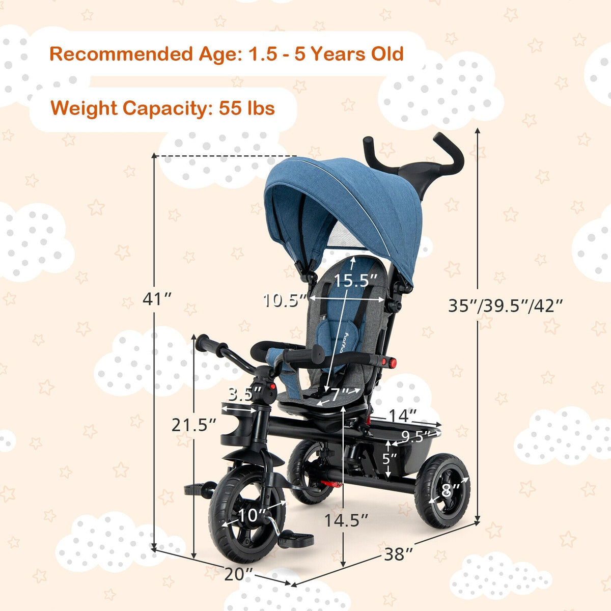 Triciclo para bebés 4 en 1 con asiento convertible