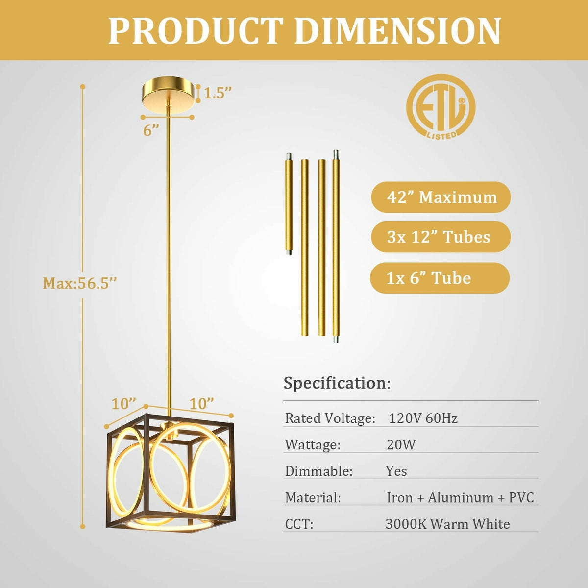 Modern LED Pendant Light with 42 Inches Adjustable Suspender