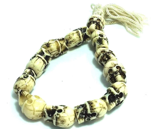 Tribal Skull Bone Bracelet Boho Cotton Tassel Elastic