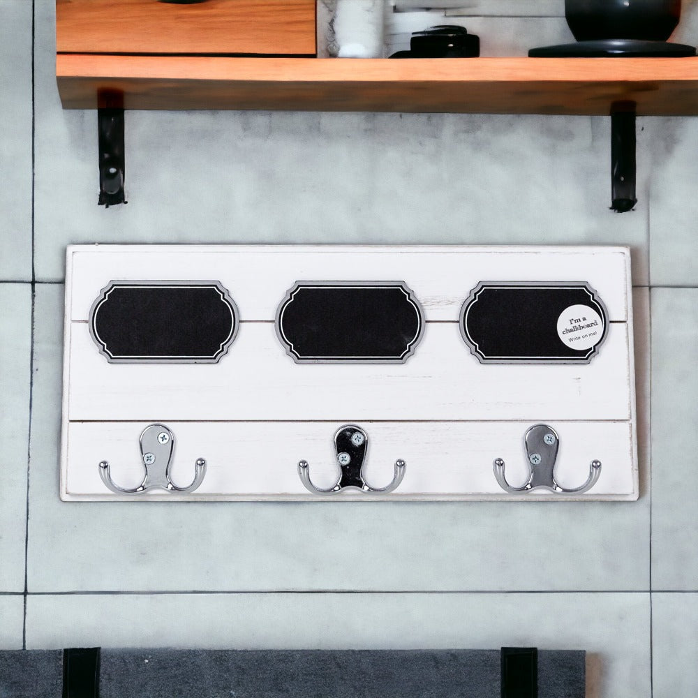 Chalkboard Wood Coat Hanger - Triple Hook Board With 3 Chalk Labels 15x6.75