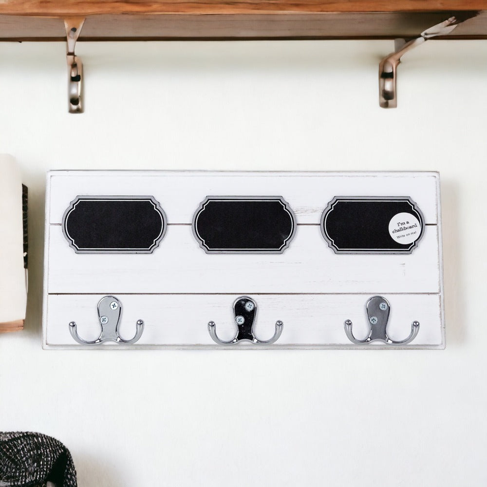 Chalkboard Wood Coat Hanger - Triple Hook Board With 3 Chalk Labels 15x6.75