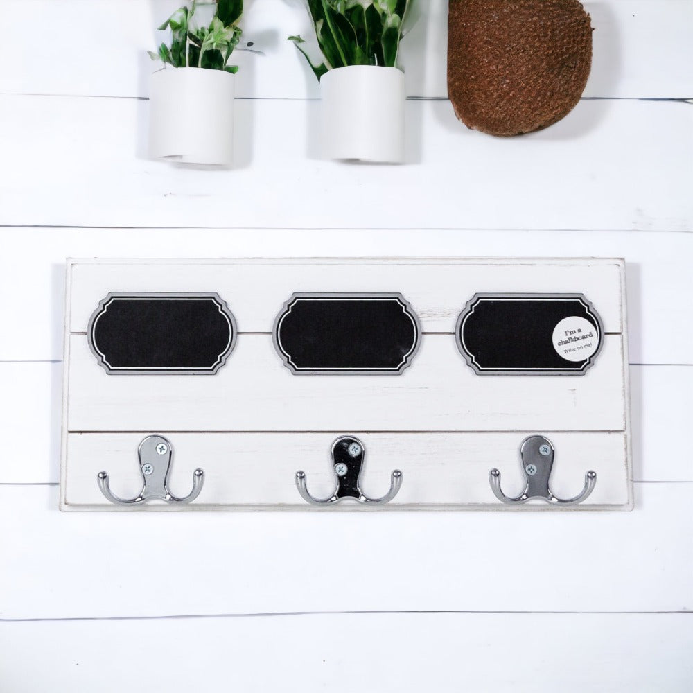 Chalkboard Wood Coat Hanger - Triple Hook Board With 3 Chalk Labels 15x6.75