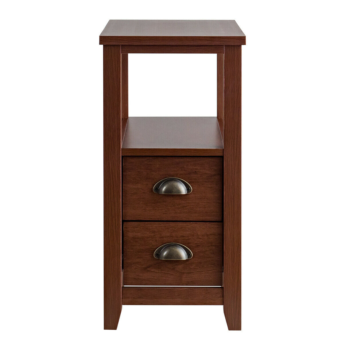 End Table Wooden with 2 Drawers and Shelf Bedside Table