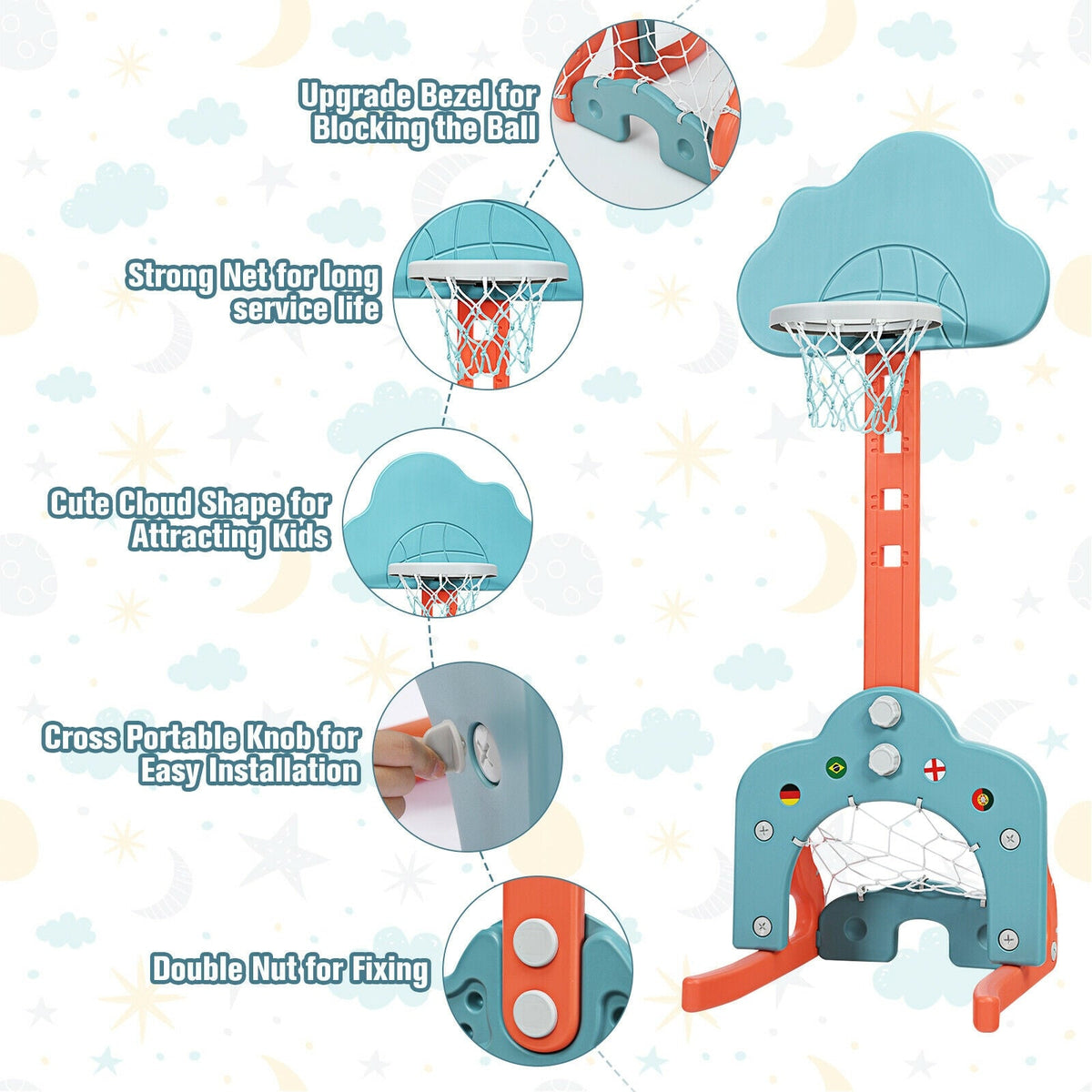 3-in-1 Kids Basketball Hoop Set with Balls