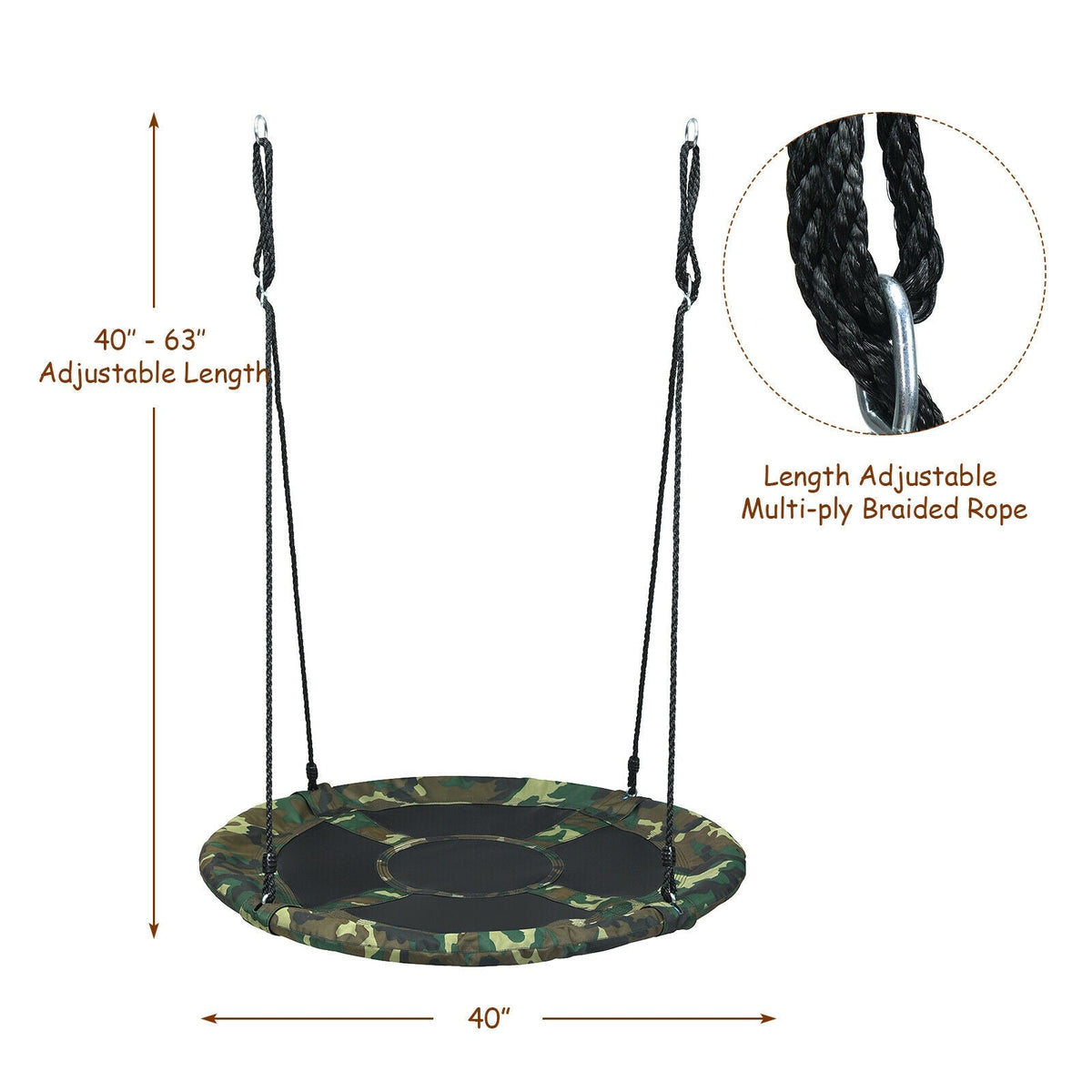 Columpio de árbol platillo volador de 40 pulgadas para exteriores con cuerdas ajustables, regalo para niños