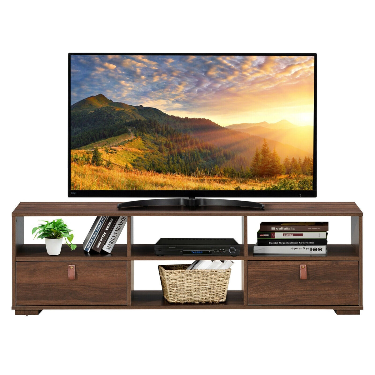 TV Stand Entertainment Media Center Console for TV's up to 60 Inch with Drawers Walnut