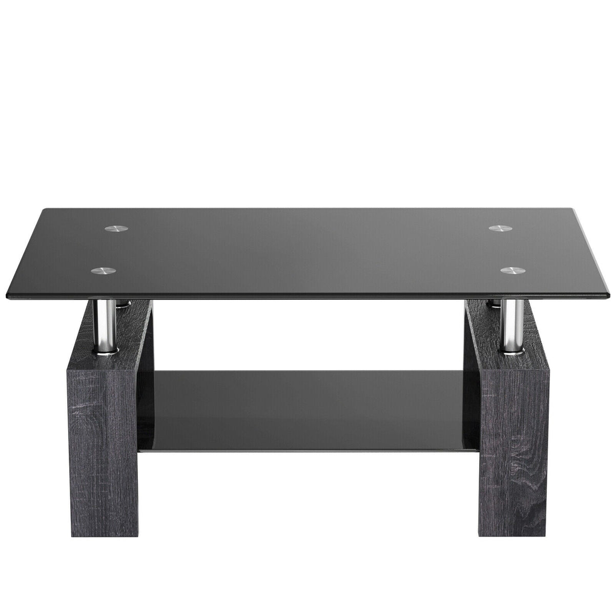 Rectangular Tempered Glass Coffee Table with Shelf