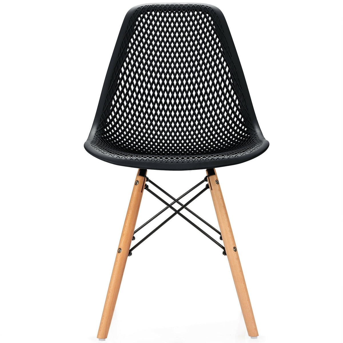 4 Pieces Modern Plastic Hollow Chair Set with Wood Leg