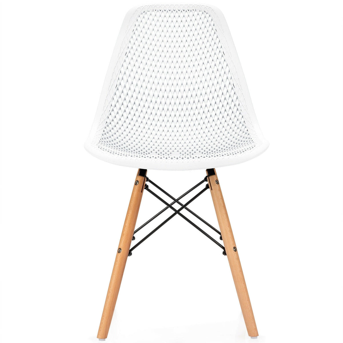 4 Pieces Modern Plastic Hollow Chair Set with Wood Leg