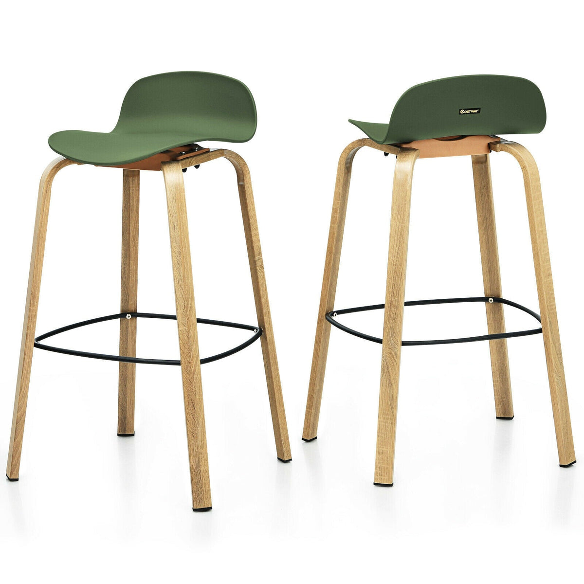 Set of 2 Modern Barstools Pub Chairs with Low Back and Metal Legs
