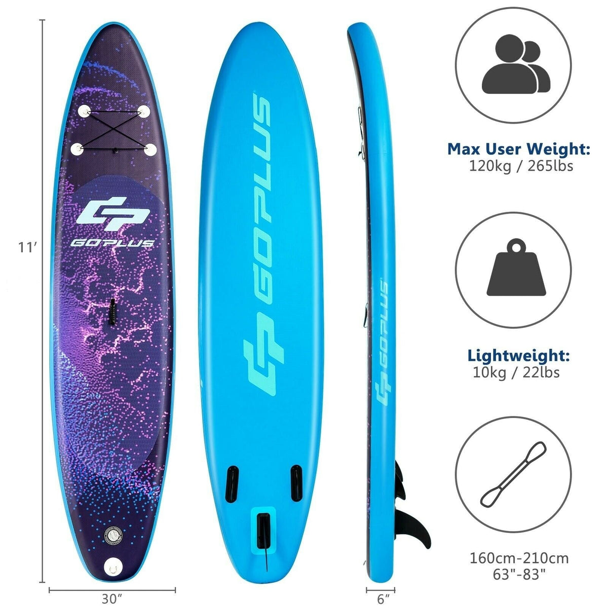 11 Feet Inflatable Stand Up Paddle Board Surfboard with Bag Aluminum Paddle Pump