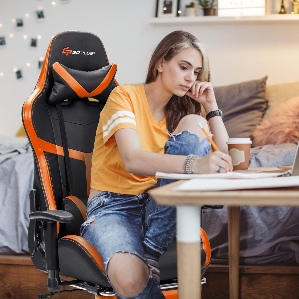 Reclining Racing Chair with Lumbar Support Footrest