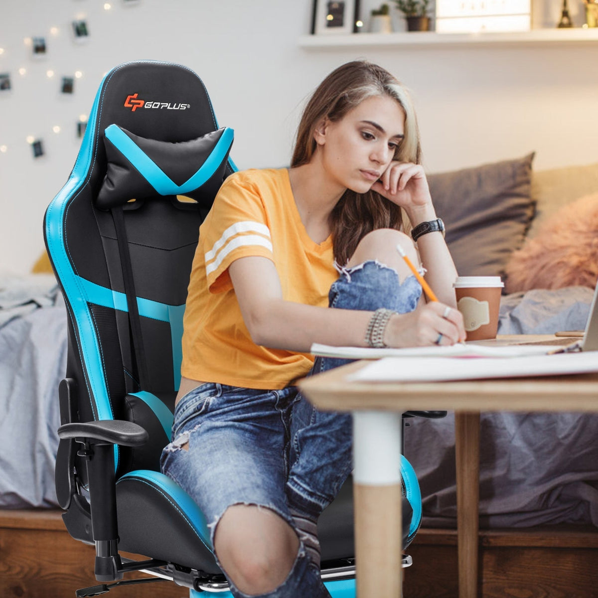 Reclining Racing Chair with Lumbar Support Footrest