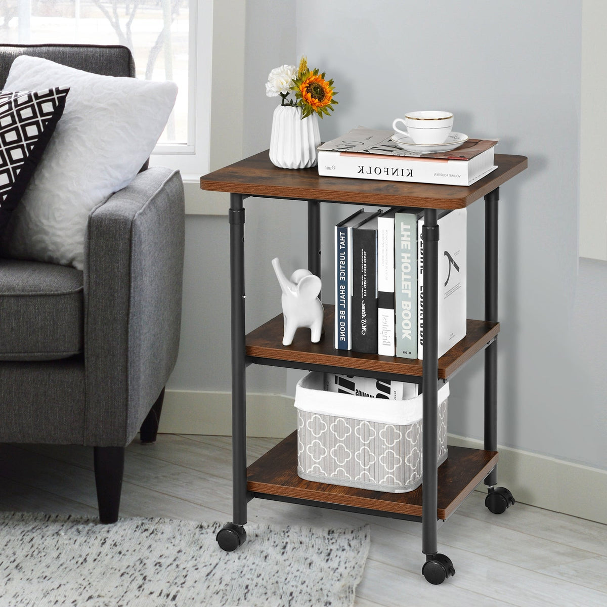 3-tier Adjustable Printer Stand with 360° Swivel Casters