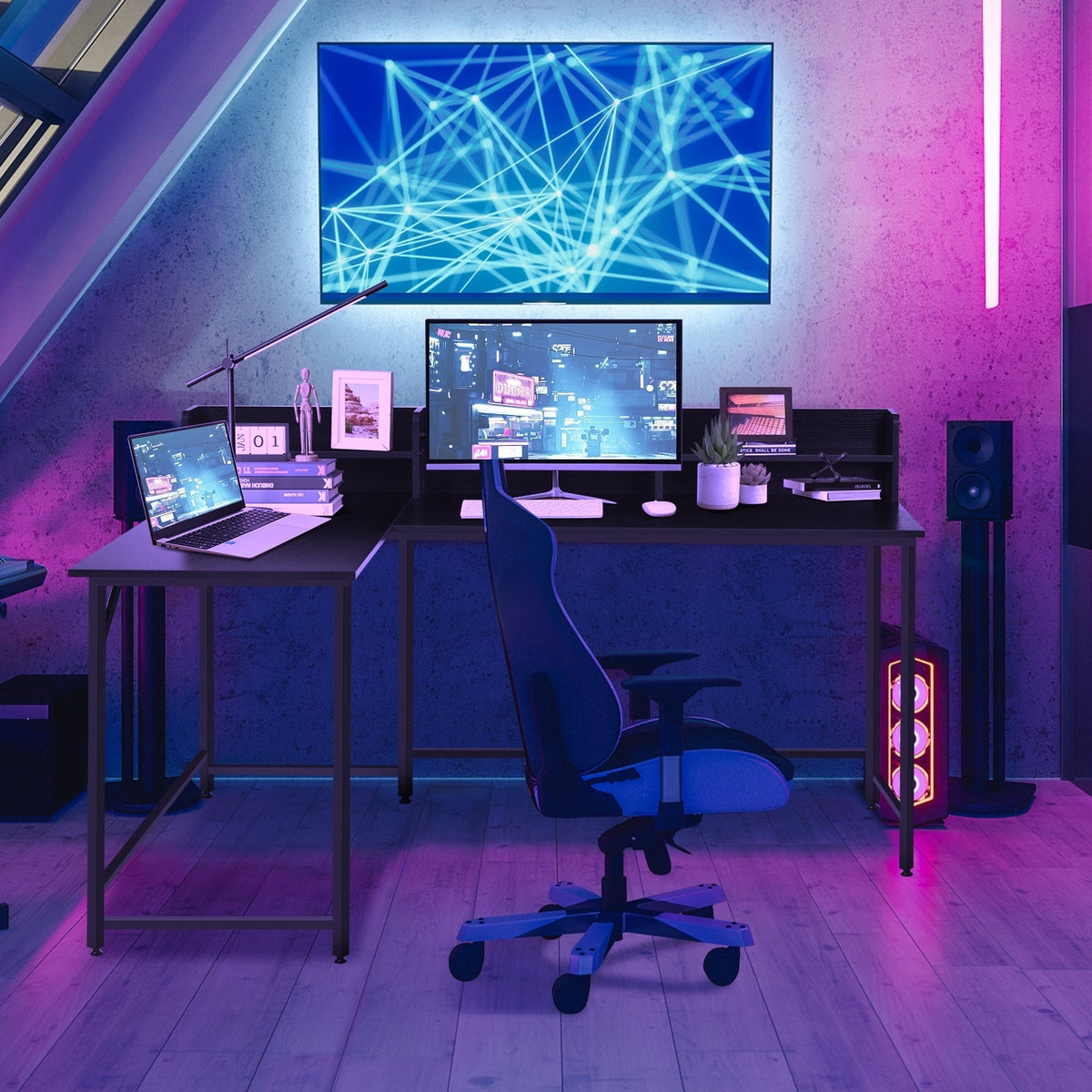 5.5 Inch L-shaped Computer Desk with Bookshelf