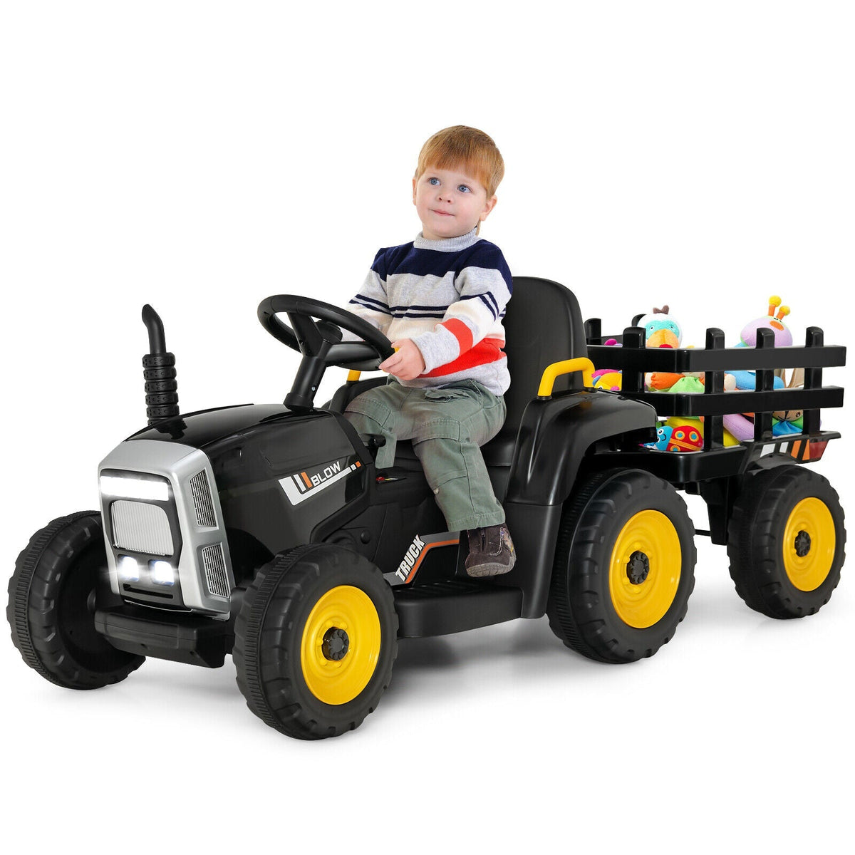 12V Ride on Tractor with 3-Gear-Shift Ground Loader for Kids 3+ Years Old