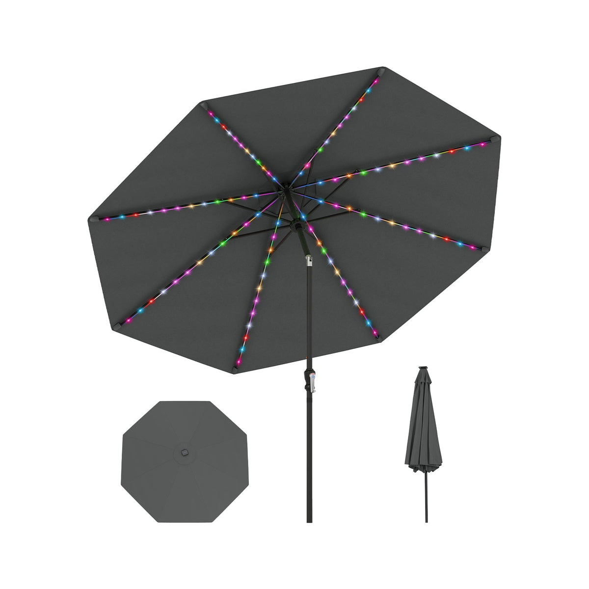 10 Feet Solar Patio Umbrella with 96 Multi-Colored Flowing LED Lights and Tilt Adjustment
