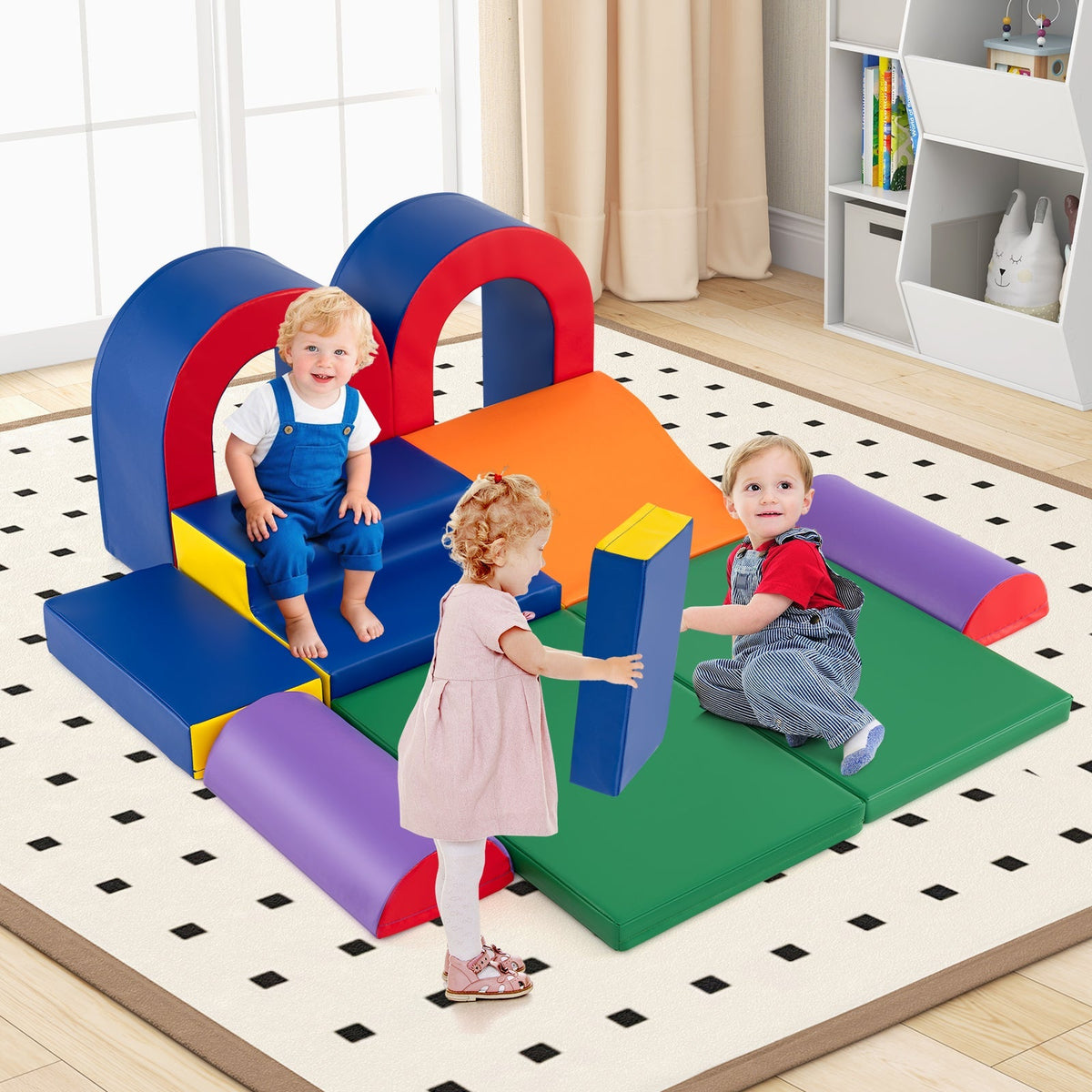 10-Piece Foam Climbing Blocks Soft PU Leather Play Gym Lightweight Baby Climber Structures-Multicolor
