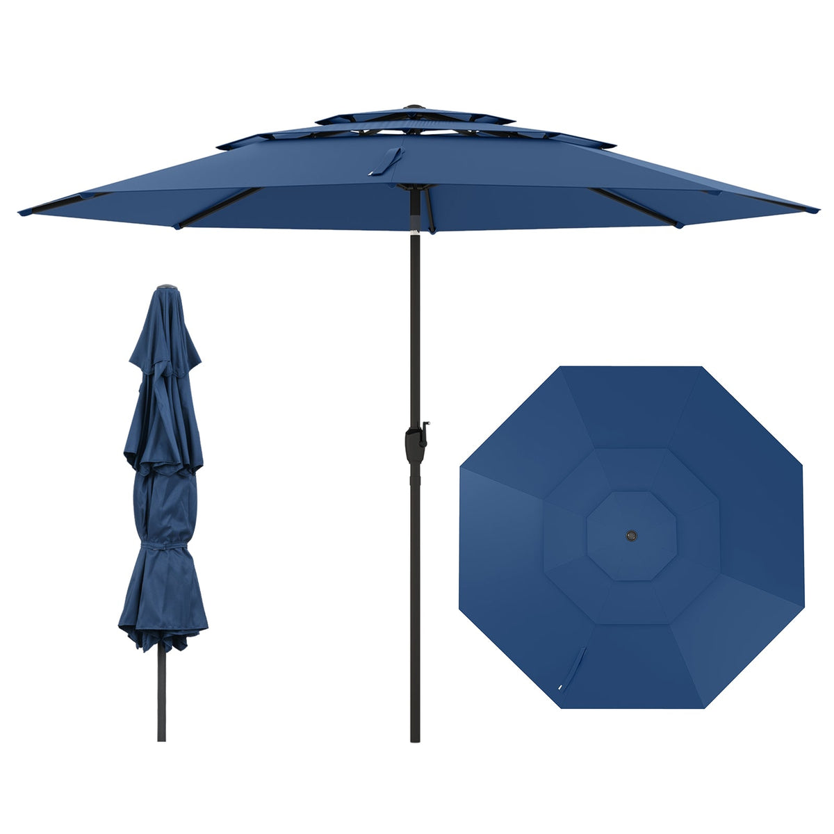 10 ft 3-tier Vented Patio Umbrella with Push Button Tilt