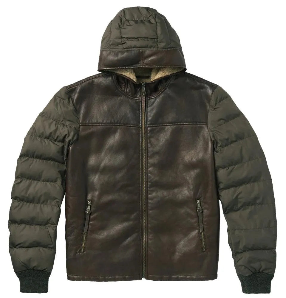Stetson Novelty Solid Hooded Jacket (Brown) - Men's Leather Jacket