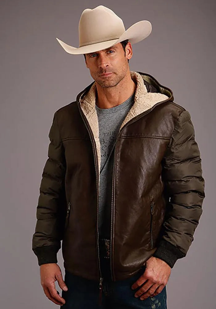Stetson Novelty Solid Hooded Jacket (Brown) - Men's Leather Jacket