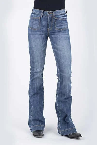 Stetson 921 High Waist Flare Fit Patch Pockets (Medium Wash) - Women's Jeans