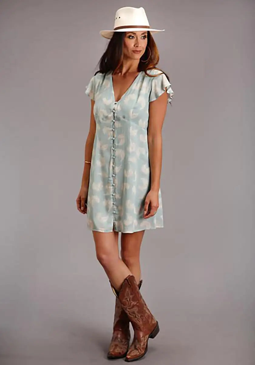 Stetson V-Neck Feather Dress (Light Blue) - Women's Dress