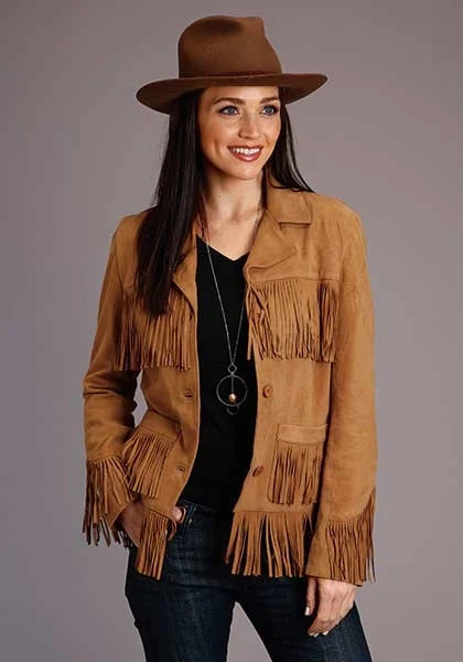 Stetson Fringed Button Front (Tan) - Women's Suede Jacket
