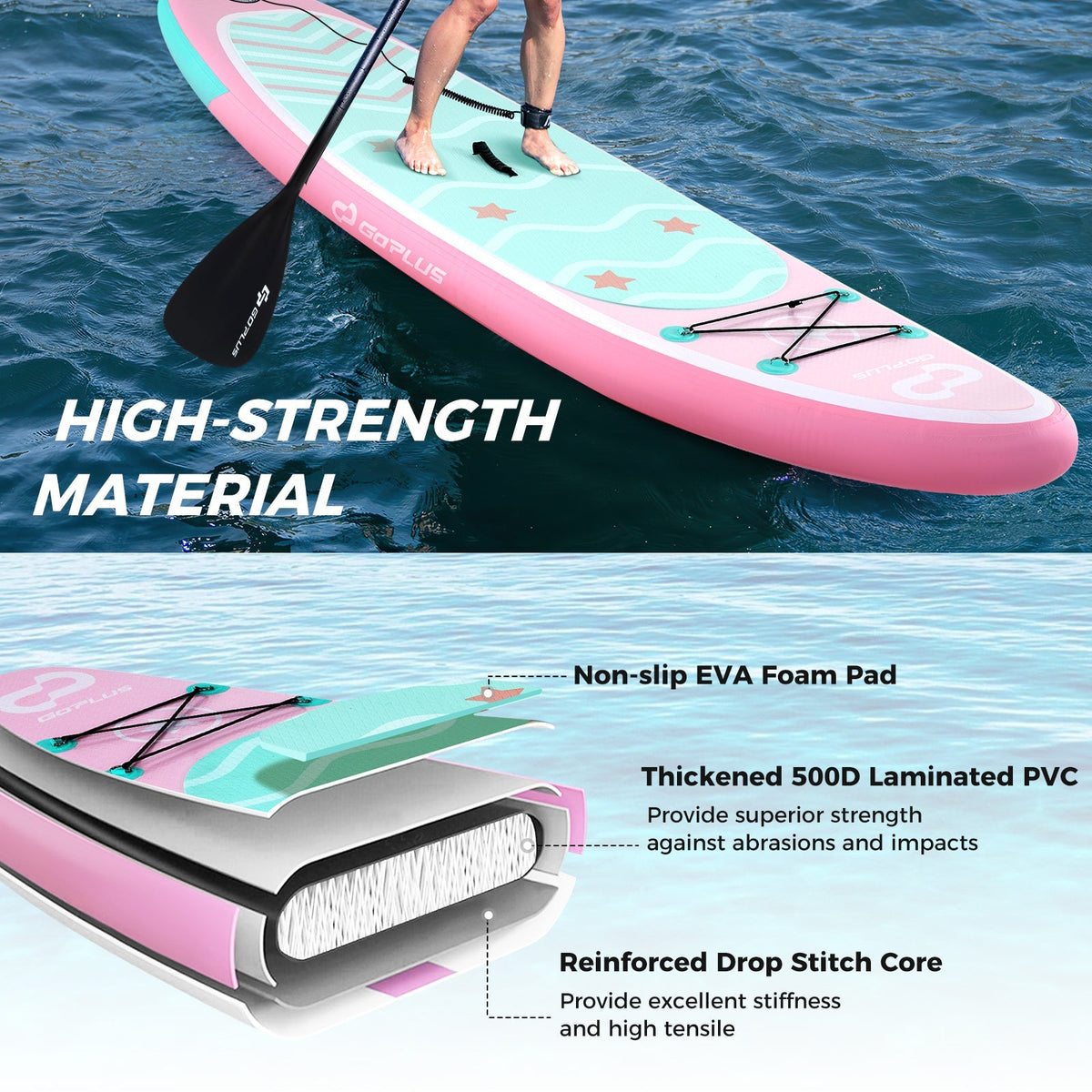 10 Feet Inflatable Stand up Paddle Board with 3 Fins and Adjustable Paddle-S