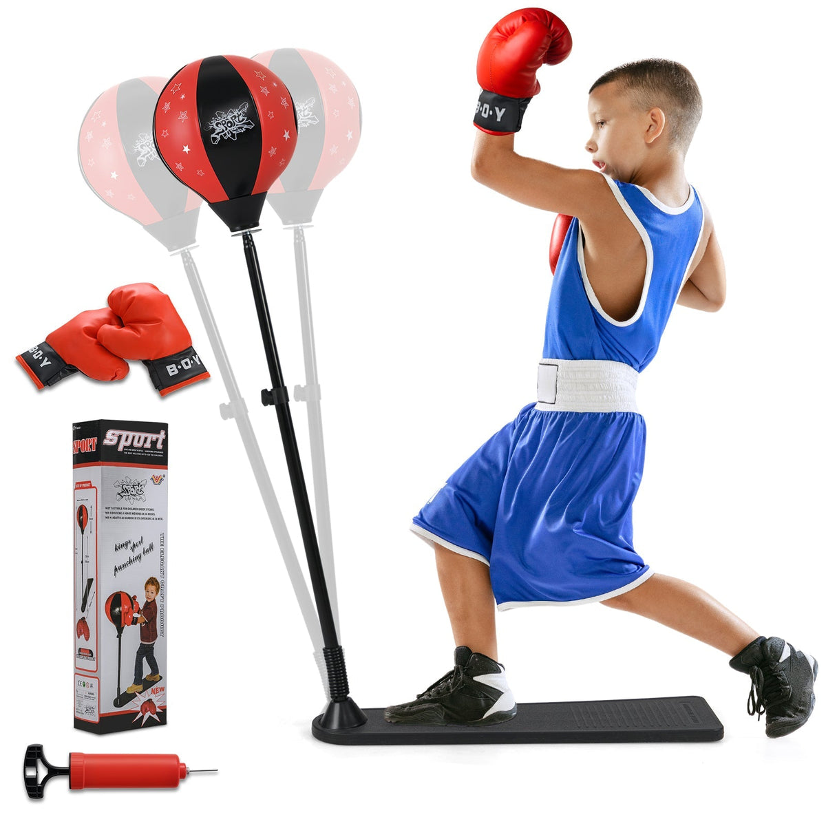 Kids Punching Bag with Adjustable Stand and Boxing Gloves