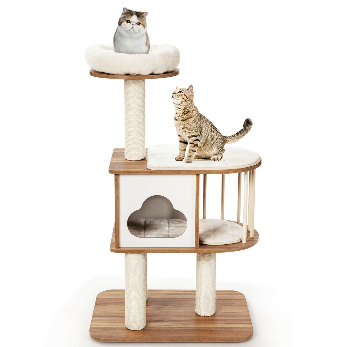 46 Inch Wooden Cat Activity Tree with Platform and Cushions