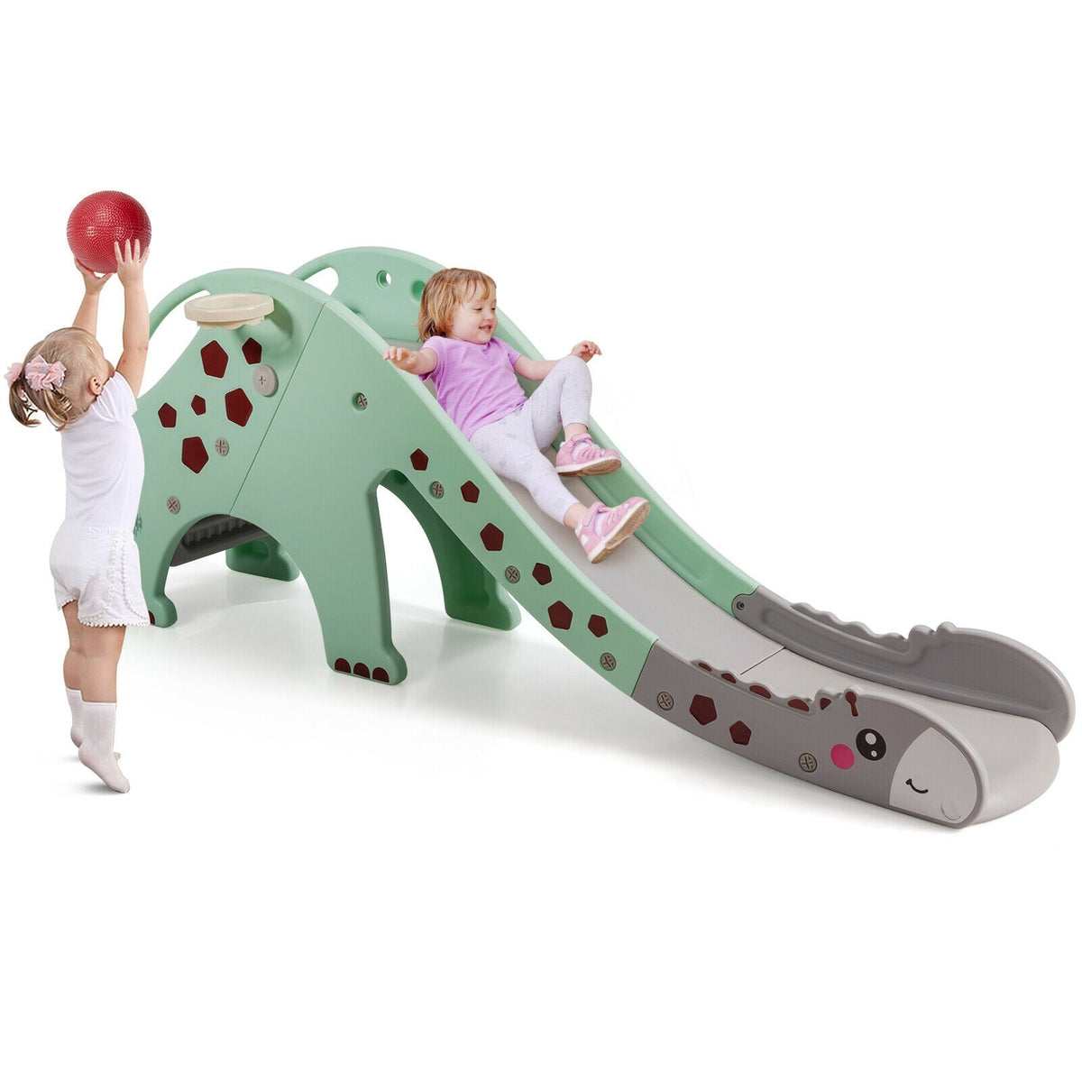 3-in-1 Kids Climber Slide Play Set with Basketball Hoop