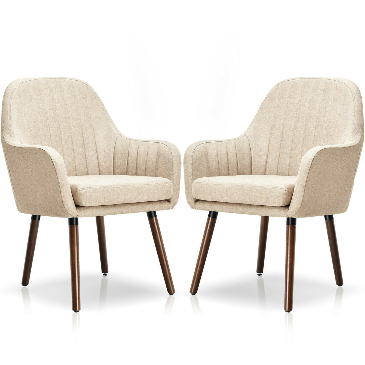 Set of 2 Fabric Upholstered Accent Chairs with Wooden Legs